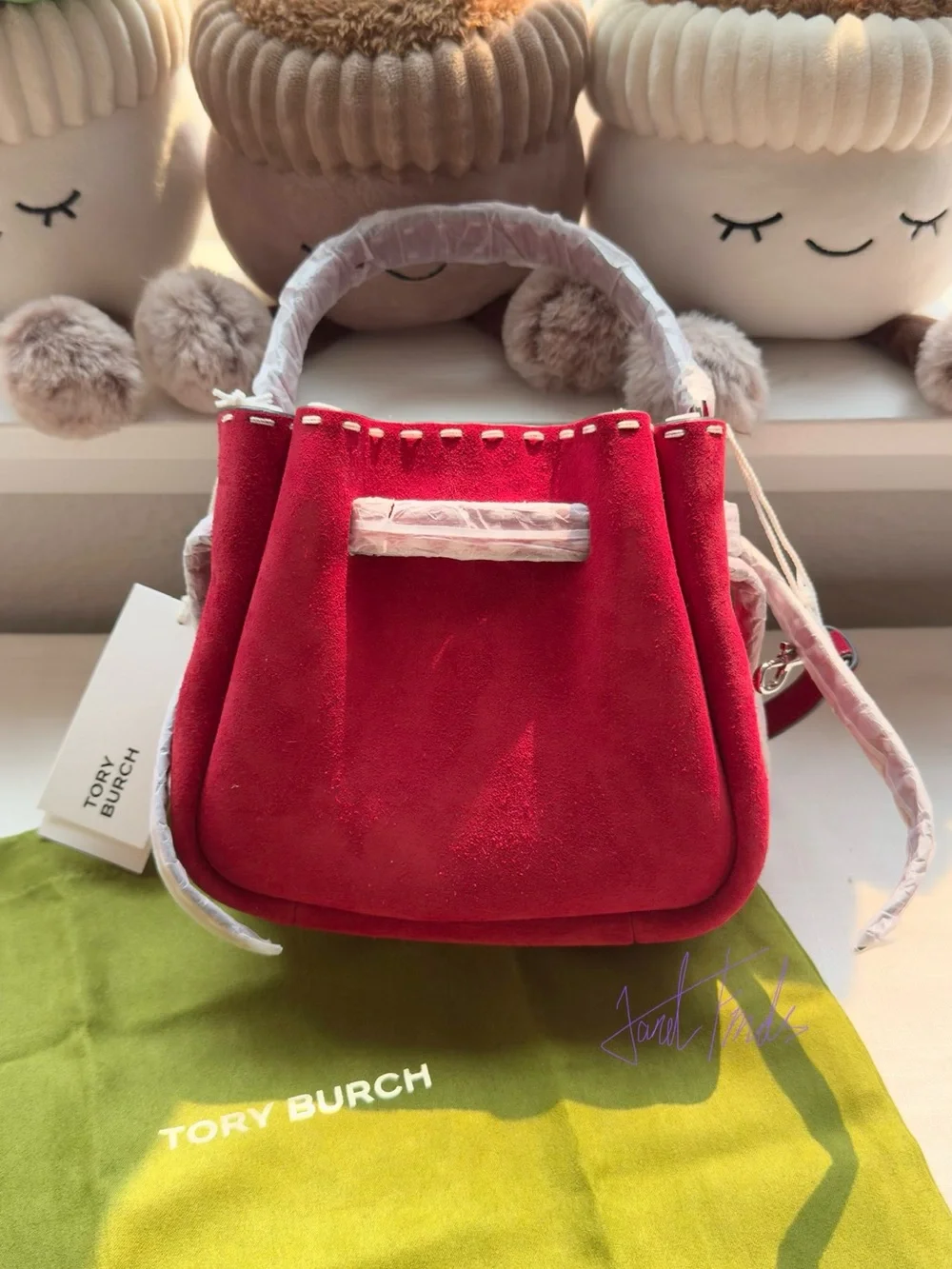NWT 🍎 Tory Burch Red Mini Romy Suede Bucket Bag